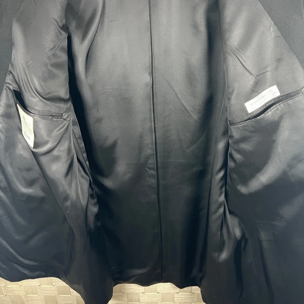 Austin Reed Mens 42L Double Breasted Blazer Black Pure Virgin Wool‎ Gold Button